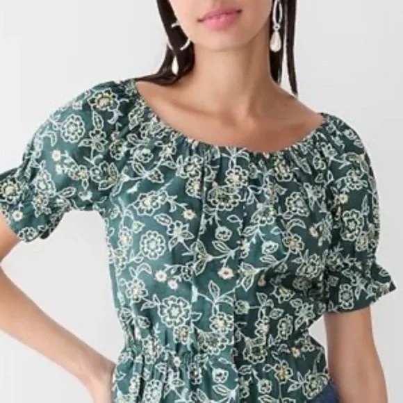 NWT J. Crew Gathered Scoopneck Top Blouse Vintage Vines - Picture 1 of 4
